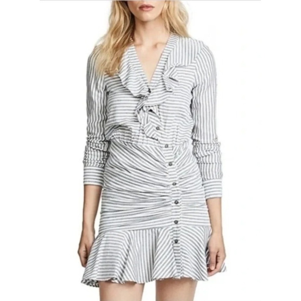 Veronica Beard Kai Swiss Dot Dress Striped Ruched Ruffle Mini Office Siren 2